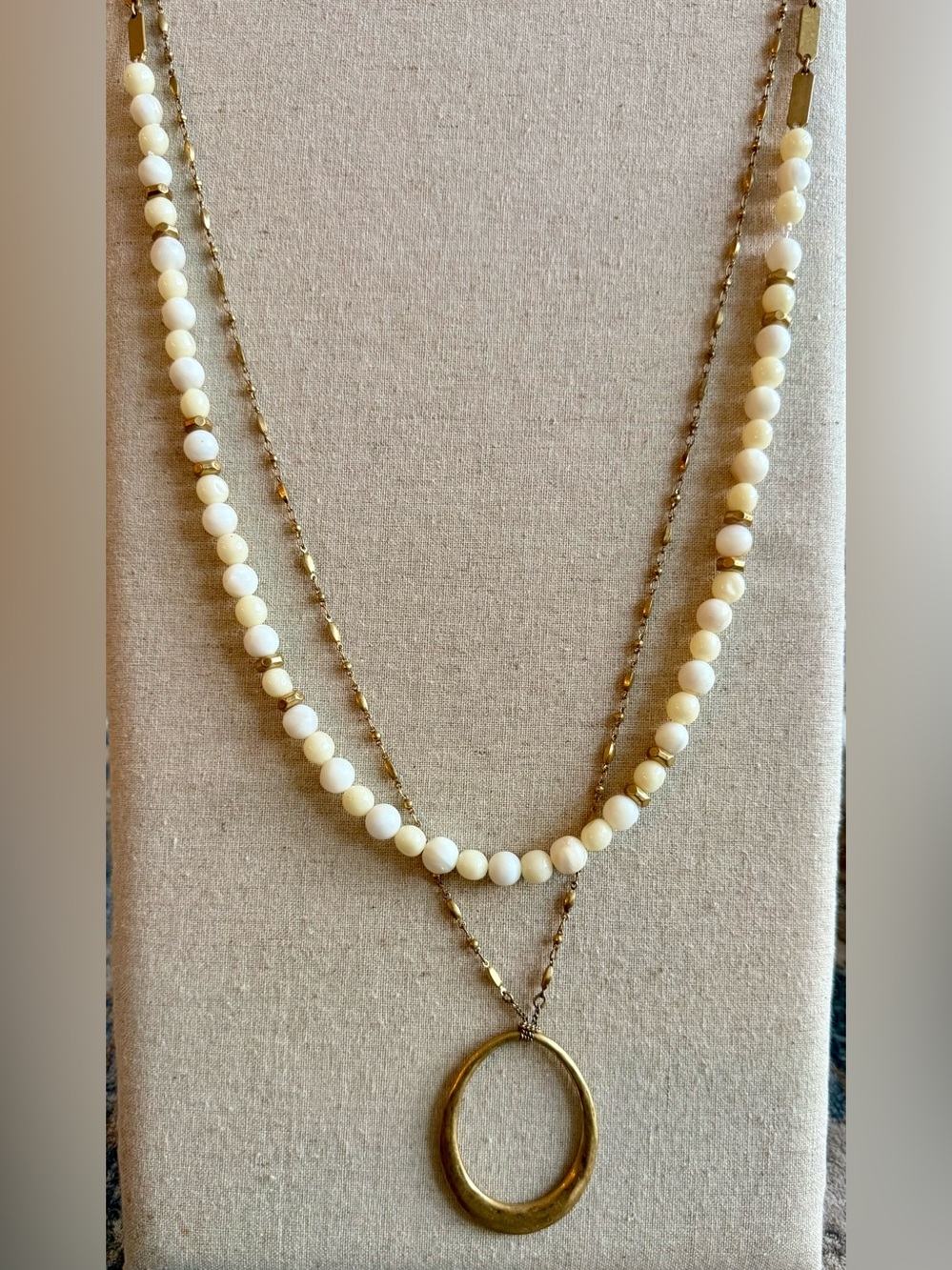 Stella & Dot | Natia Cream and White Beaded Layered Necklace (2 in 1)